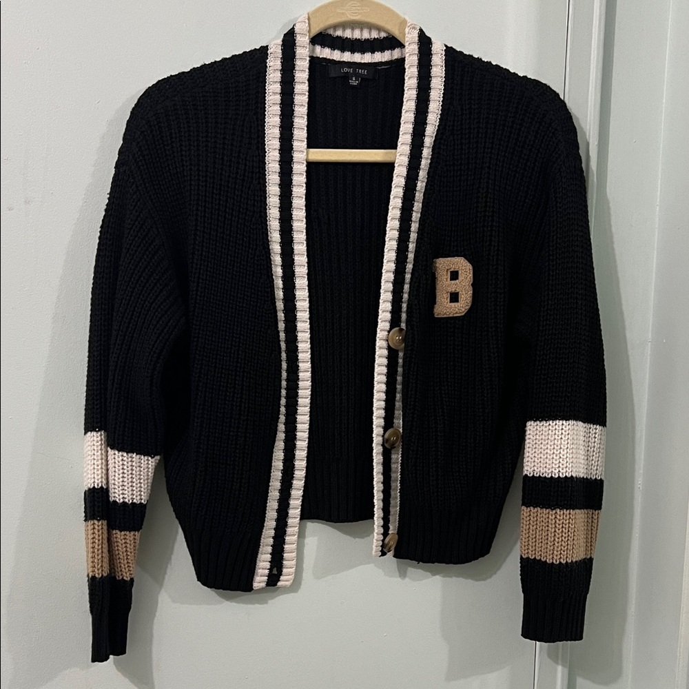 Black and Cream Women's Cardigan Sweater
